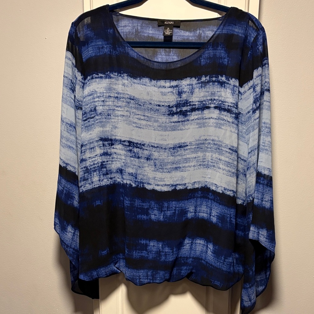 Alfani Navy and Light Blue Striped Blouse